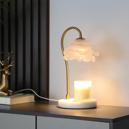 ✨Floral Glass Candle Warmer Lamp With Marble Base, Elegant Desk Lamp