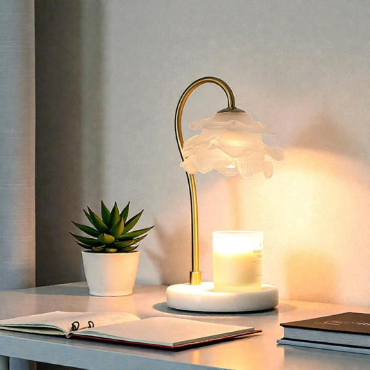 ✨Floral Glass Candle Warmer Lamp With Marble Base, Elegant Desk Lamp